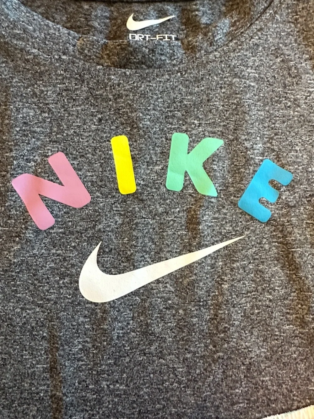 Nike Girls' Charcoal Gray Tee with Pink Rainbow-Accent Shorts - Picture 3 of 5